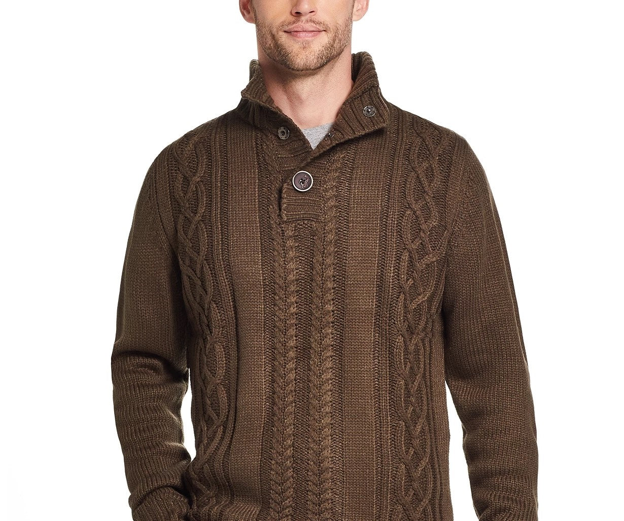 Weatherproof Vintage Men's Military Button Mock Turtleneck Sweater Green Size Small Medium