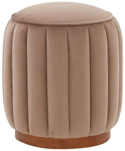 Sherrie Brown Velvet Round Channel Tufted Ottoman
