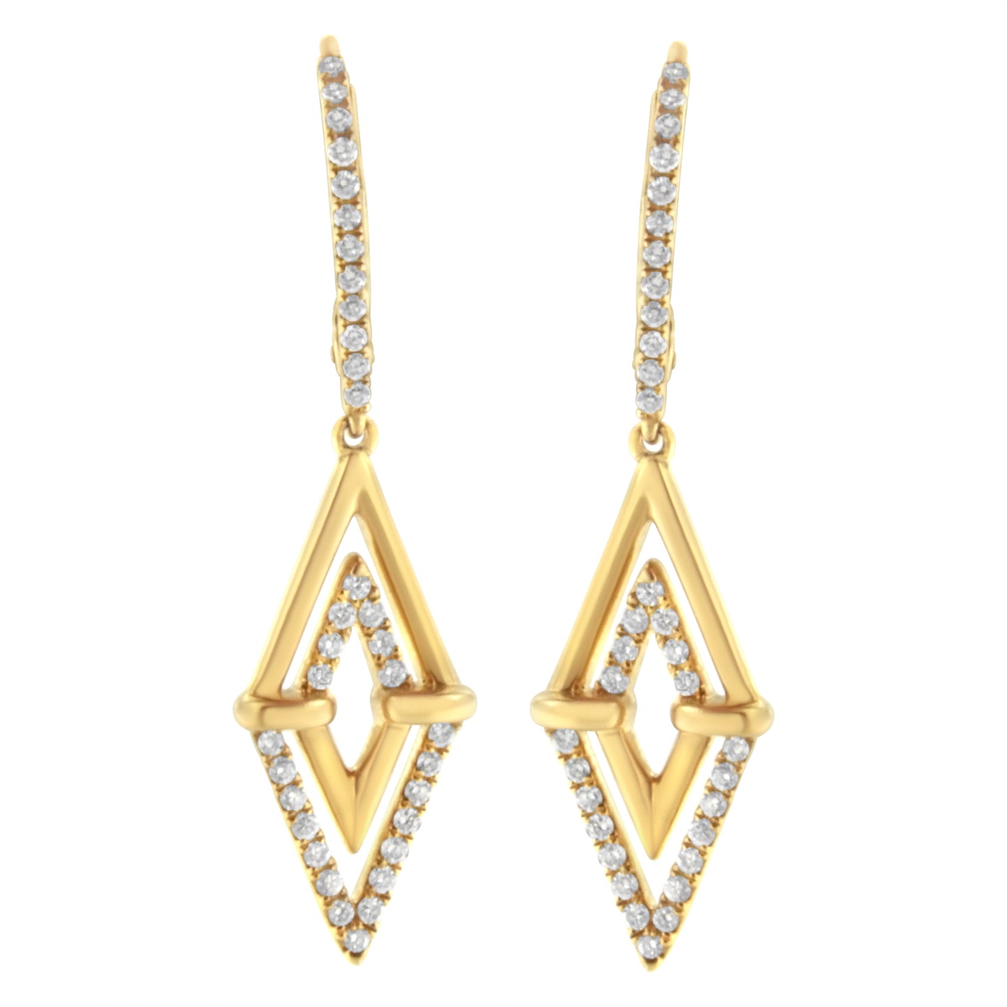 14K Yellow Gold 3/8 Cttw Double Triangle Drop and Dangle Diamond Earrings (G-H Color, SI1-SI2 Clarity)