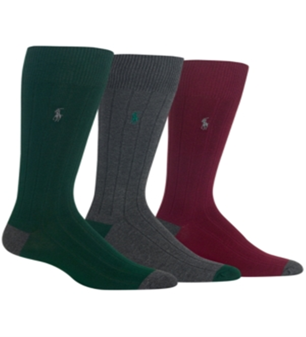 Polo Ralph Lauren Men's 3 Pack Ribbed Socks Green Size Regular