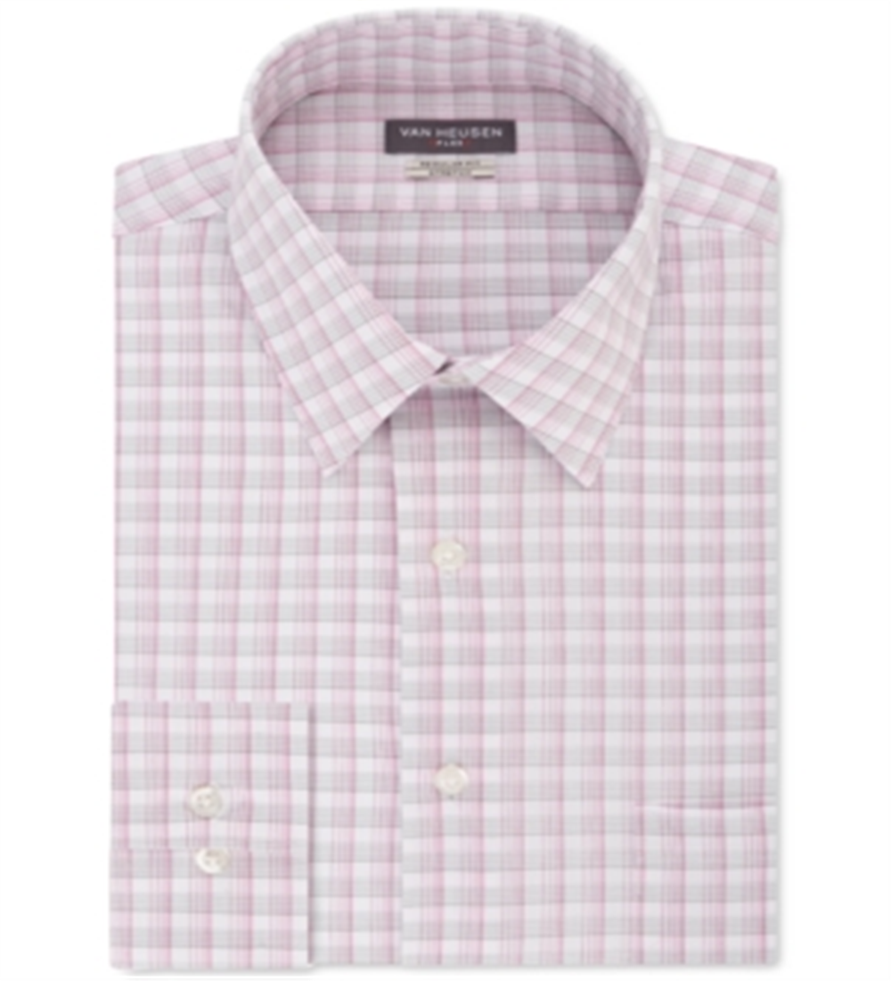 Van Heusen Men's Regular Fit Flex Collar Stretch Check Dress Shirt Gray Size 15X32X33