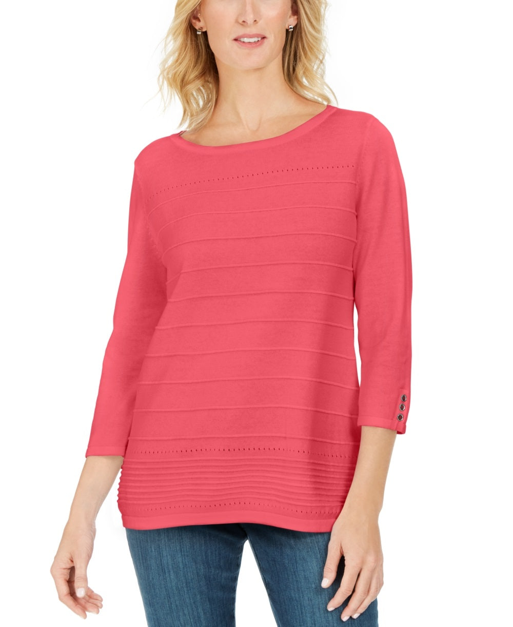 Karen Scott Women's Ribbed 3/4 Sleeve Sweater Orange Size Large