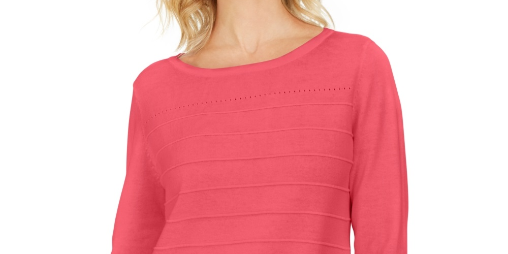 Karen Scott Women's Ribbed 3/4 Sleeve Sweater Orange Size Large