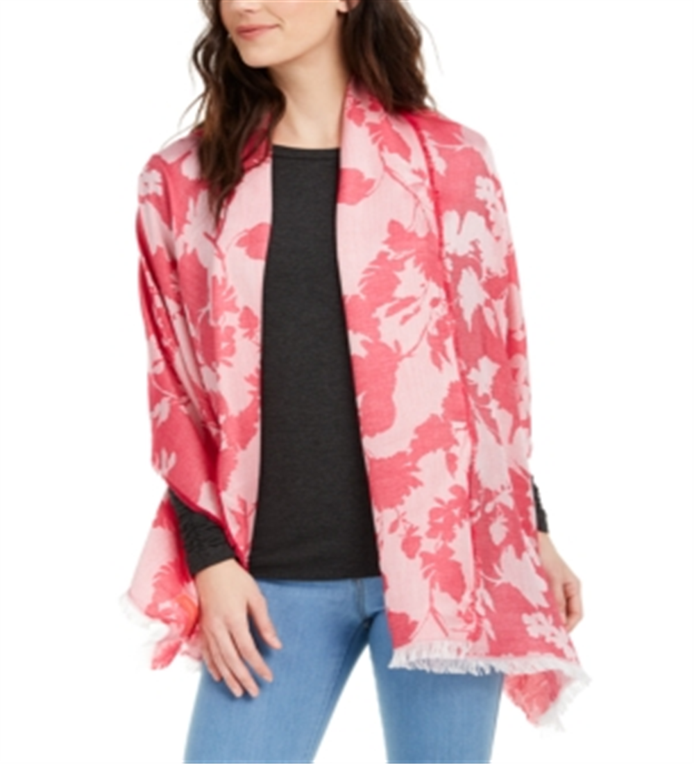 Calvin Klein Women's Chambray Floral Pashmina Pink One Size