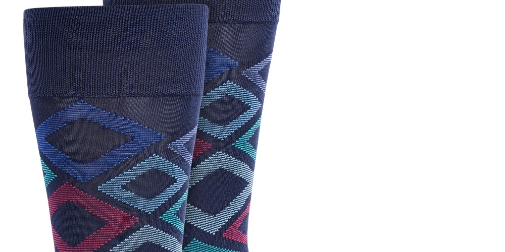 Perry Ellis Men's Microfiber Diamond Print Socks Blue Size Regular