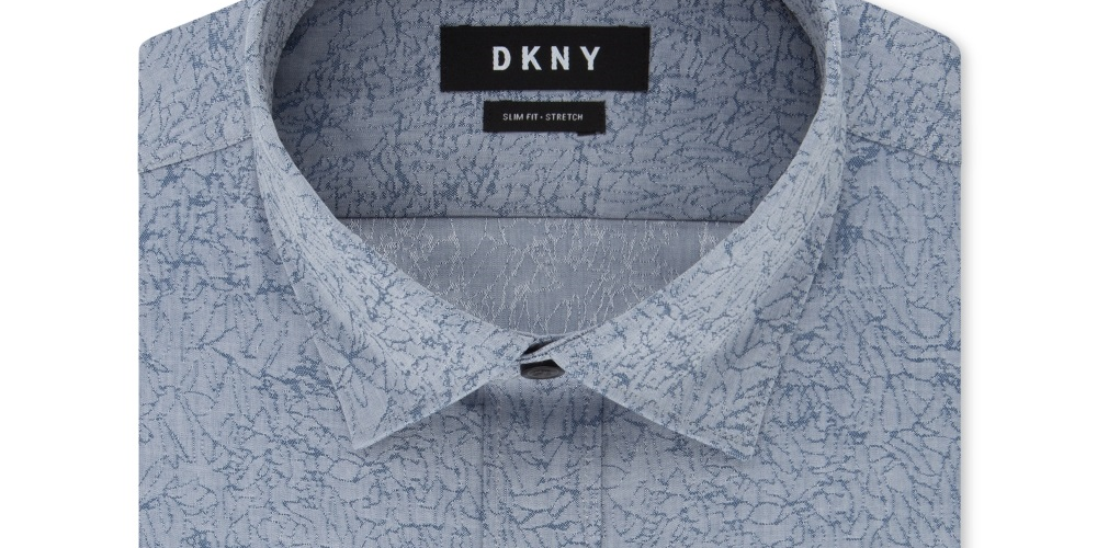 DKNY पुरुषों के लिए स्लिम फिट स्ट्रेच काइहारा बोटानिकल पैटर्न वाली ड्रेस शर्ट डच ब्लू साइज़ 15X32X33