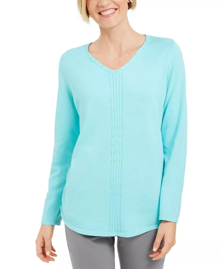 Karen Scott Women's Cotton Cable-Knit Sweater Blue Size S