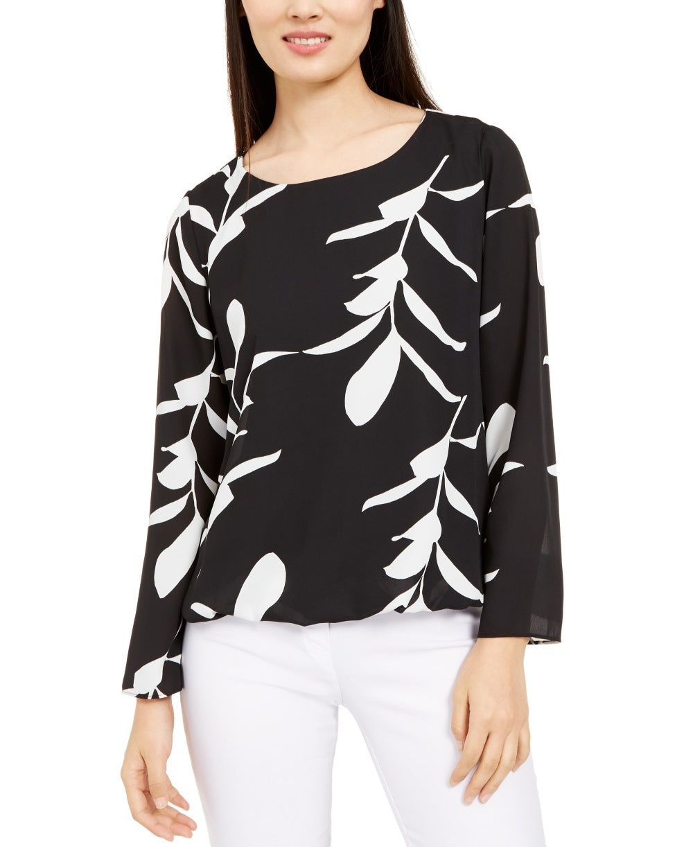 Alfani Women's Petite Printed Balloon-Hem Top Black Size Petite S