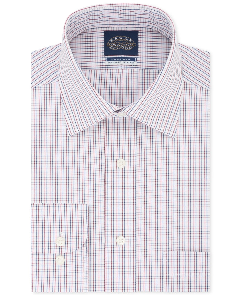 Eagle Men's Classic/Regular Fit Non-Iron Stretch Collar Check Dress Shirt Red Size 2XL