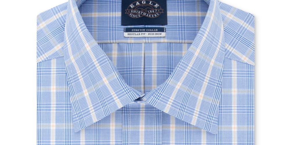 Eagle Men's Classic Regular Fit Non Iron Stretch Collar Plaid Dress Shirt Blue Size  XL