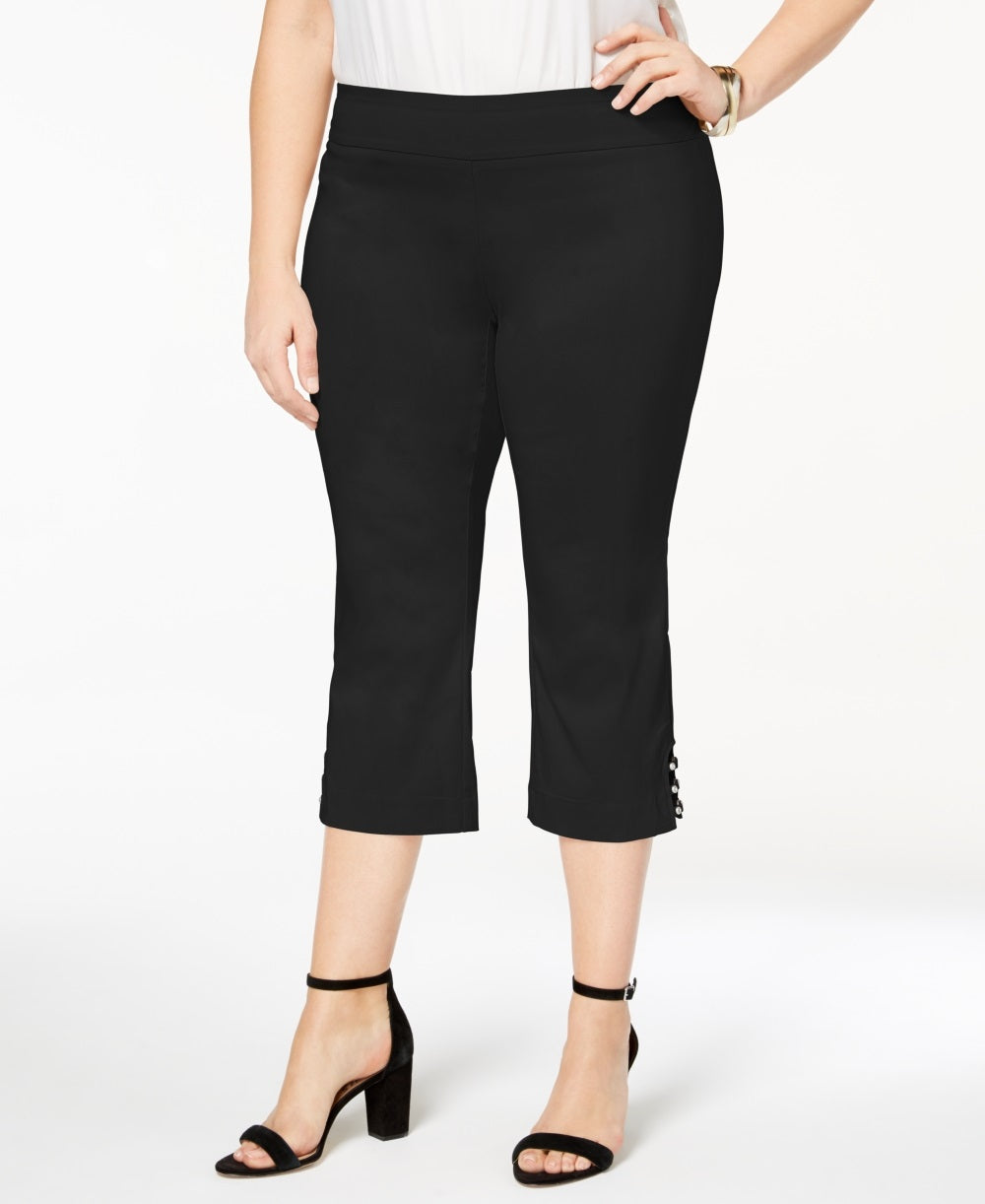 JM Collection Women's Tummy Control Capri Pants Black Size Small