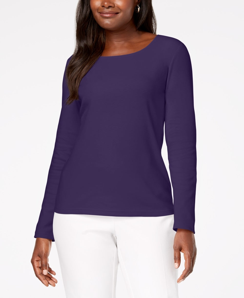 Karen Scott Women's Cotton Scoop Neck Top Purple Size PL