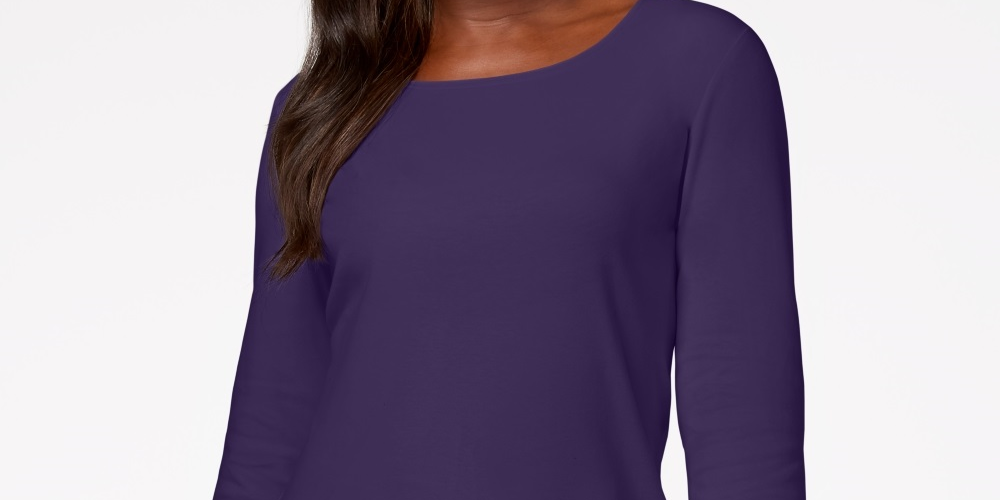 Karen Scott Women's Cotton Scoop Neck Top Purple Size PL