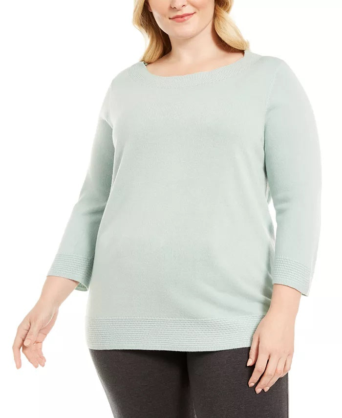 Karen Scott Women's Plus Size Ballet Neckline Sweater Lt/Pasblue Size 1X