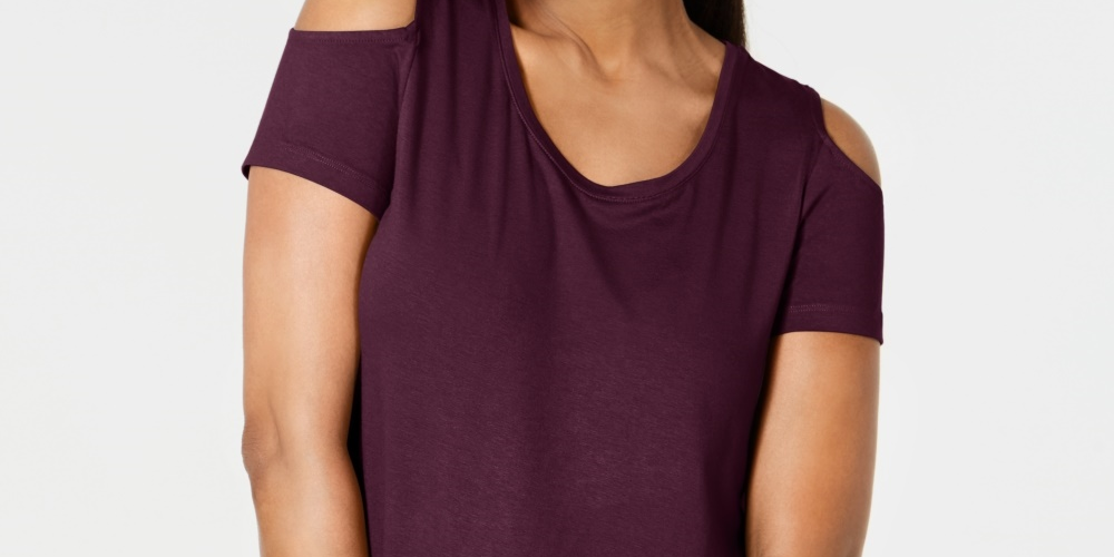 JM Collection Women's Cold-Shoulder Swing T-Shirt Wine Size X-Large