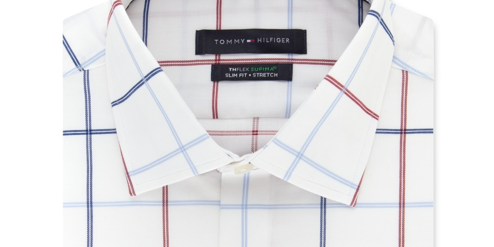 Tommy Hilfiger Men's Slim Fit Check Dress Shirt White Size 16.5X32-33