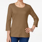 Karen Scott Women's Cotton Scoop Neck Top Brown Size S