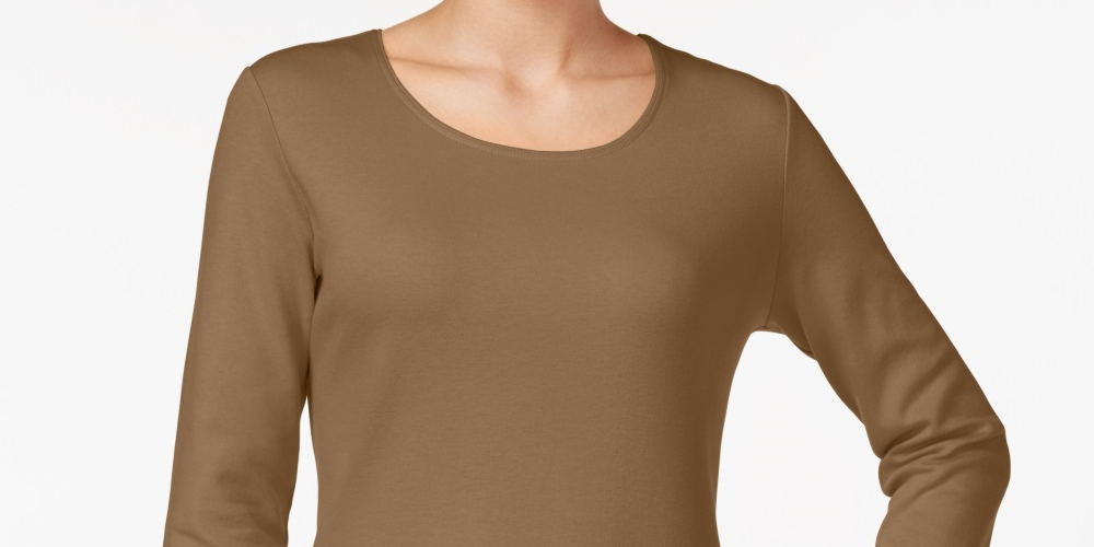 Karen Scott Women's Cotton Scoop Neck Top Brown Size S