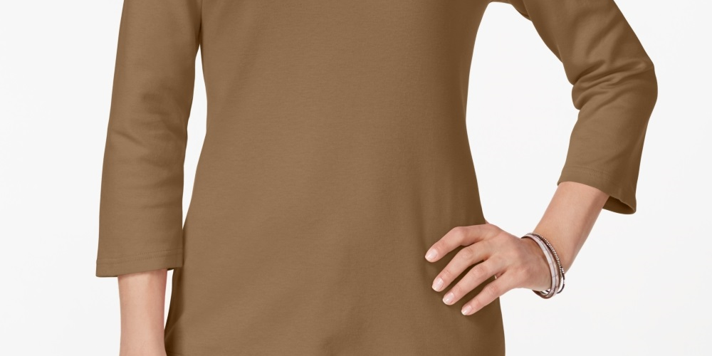 Karen Scott Women's Cotton Scoop Neck Top Brown Size S