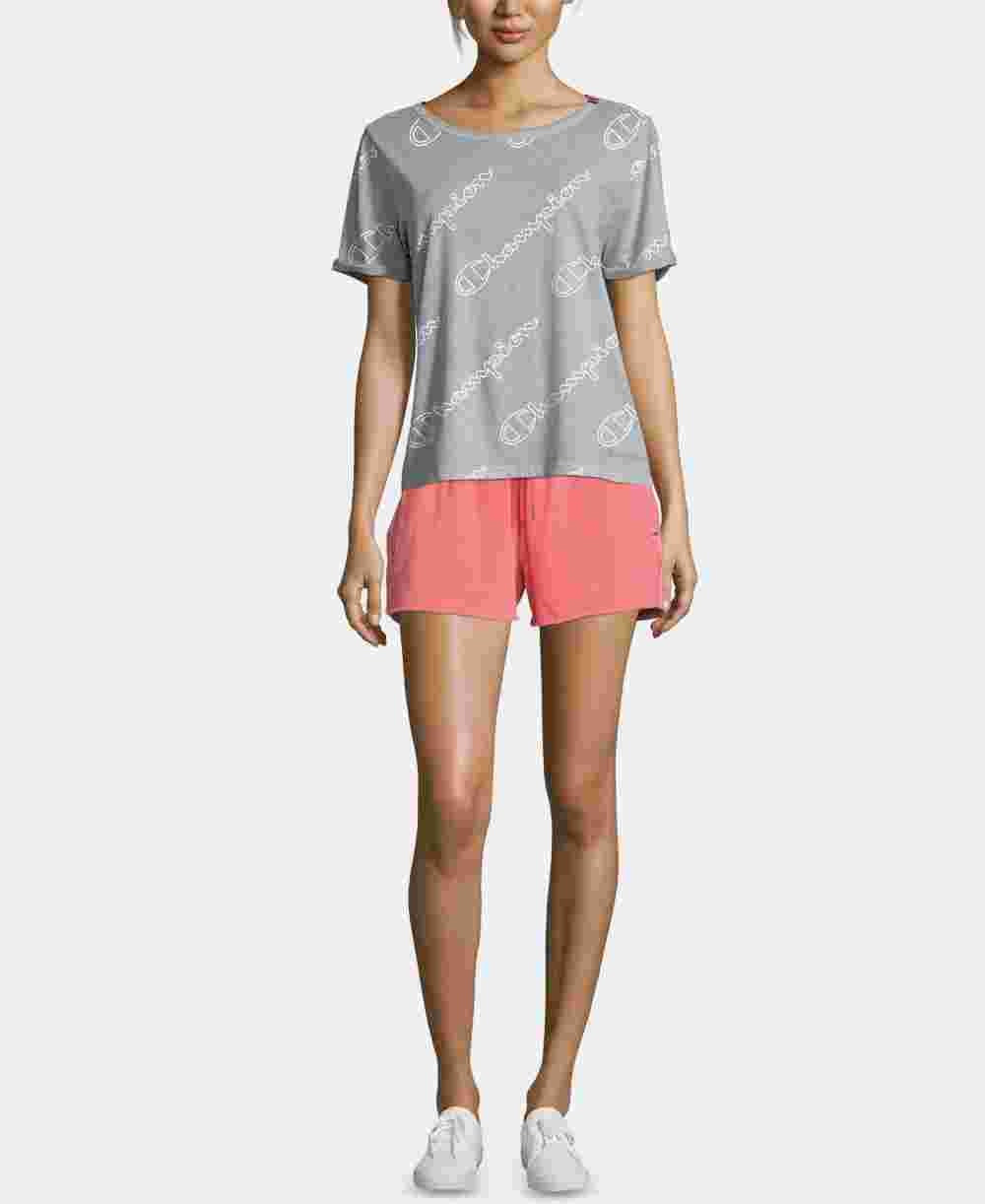 Champion Women's Cotton Logo Print T-Shirt Gray Size Medium