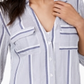 INC Women's Striped Long Sleeve Collared Button up Top Blue Size Medium