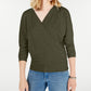 Gypsies & Moondust Juniors' Surplice Waffle-Knit Top Green Size Medium