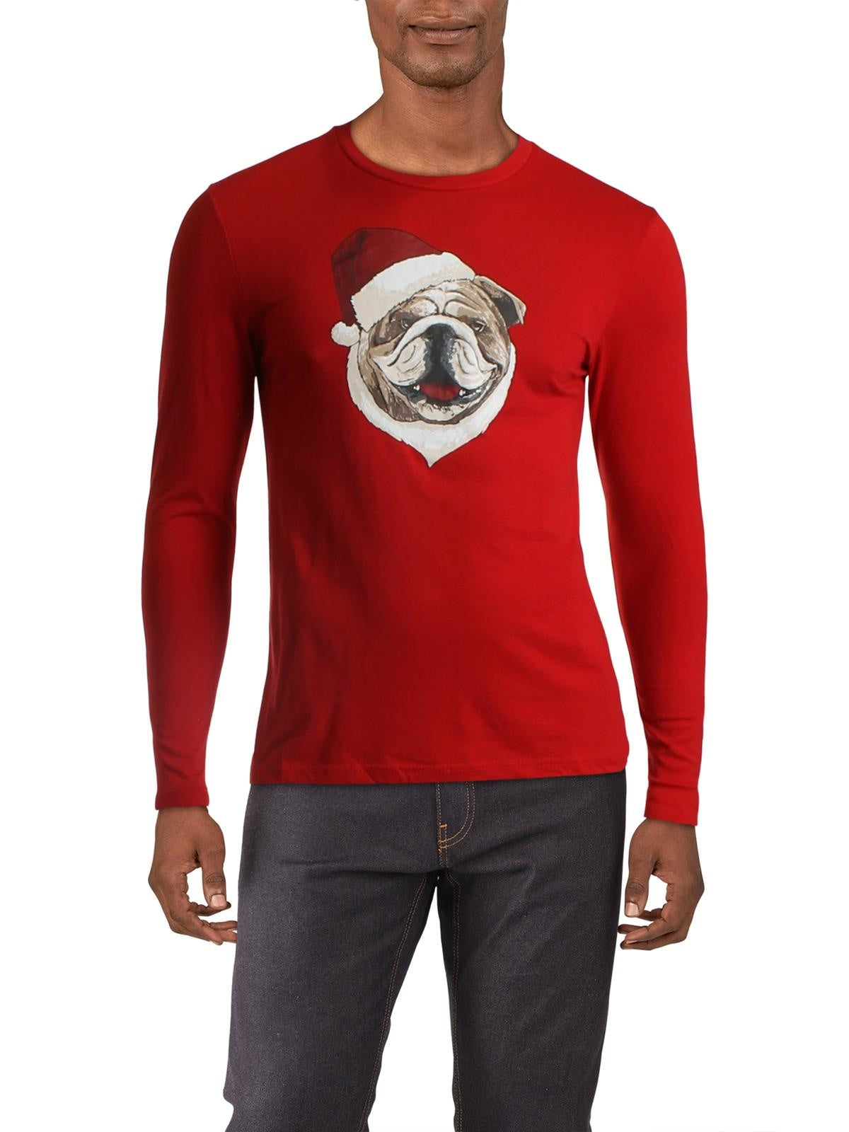 Club Room Men's Santa Bulldog Holiday Party Christmas Top Medium Red Size Large