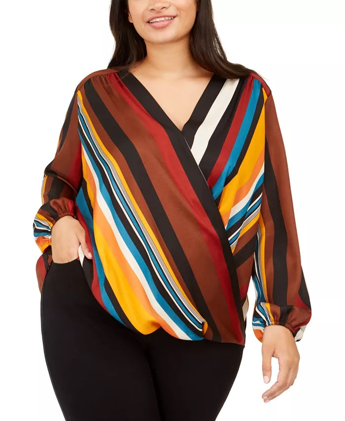 INC International Concepts Women's Plus Size Striped Surplice Blouse Orang Size 2X