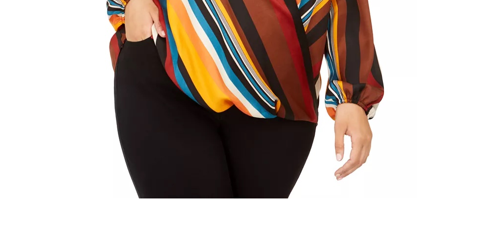 INC International Concepts Women's Plus Size Striped Surplice Blouse Orang Size 2X