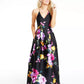 BCX Juniors' Floral-Print Cross-Back Gown Black Size 3