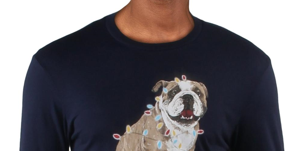 Club Room Men's Christmas Bulldog Graphic Holiday T-Shirt Blue Size Medium