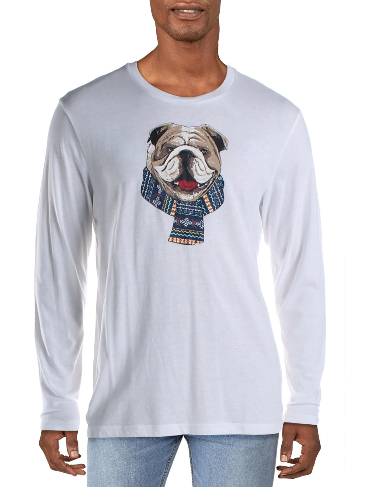 Club Room Men's Bulldog Scarf Cotton Blend Graphic T-Shirt White Size Large