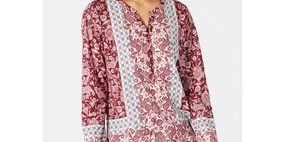 Style & Co Women's  Patchwork-Print Top Red Size Small