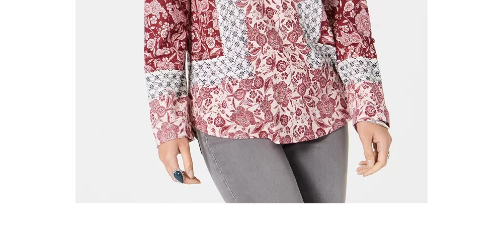 Style & Co Women's  Patchwork-Print Top Red Size Small