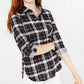 Polly & Esther Juniors' Plaid Roll-Tab Shirt -Black / White Size Medium