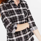 Polly & Esther Juniors' Plaid Roll-Tab Shirt -Black / White Size Medium
