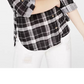 Polly & Esther Juniors' Plaid Roll-Tab Shirt -Black / White Size Medium