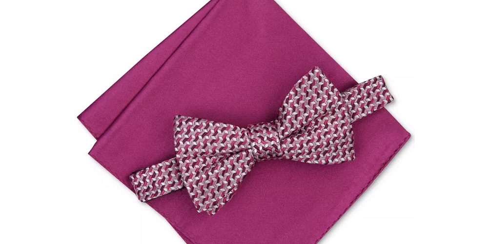 Alfani Men's Murphy Pocket Square 2 Piece Bow Tie Pink Size Regular