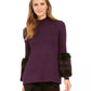 Alfani Women's Petite Faux-Fur Trim Sweater Purple Size PL