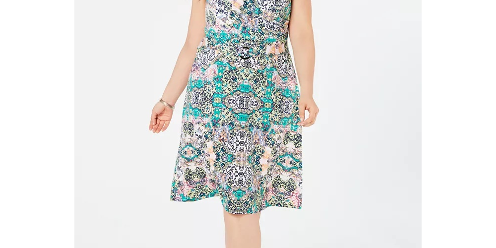 NY Collection Women's Plus Print Jersey Wrap Dress Blue Size 3X