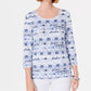 Karen Scott Women's Petite Ikat Printed Top Blue Size PL