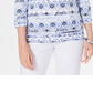 Karen Scott Women's Petite Ikat Printed Top Blue Size PL