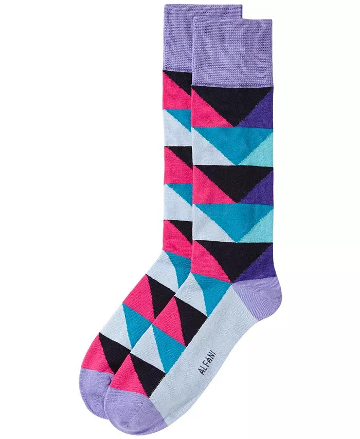 Alfani Men's Alfatech Multi Color Triangles Dress Socks Lavender Blue Size Regular