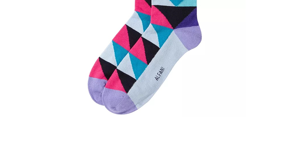 Alfani Men's Alfatech Multi Color Triangles Dress Socks Lavender Blue Size Regular