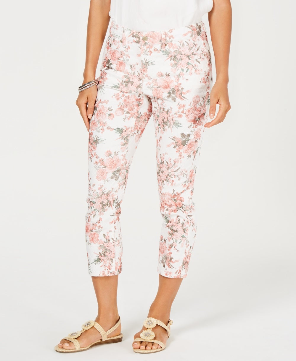 Charter Club Women's Delicate Bouquet Capri Pants Pink Size 8