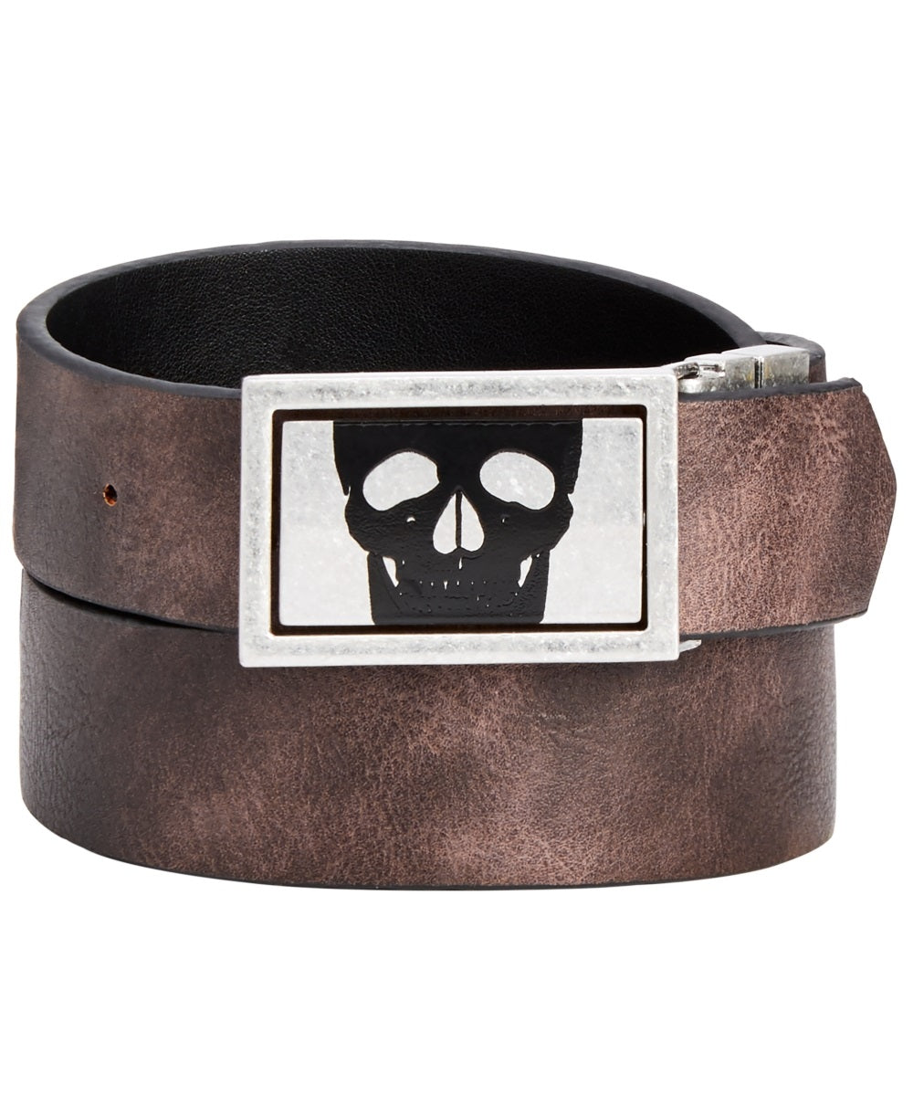INC International Concepts Men's Skull Buckle Reversible Belt Brown Size Small