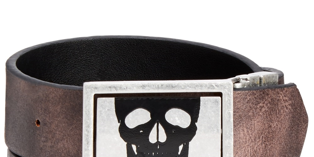INC International Concepts Men's Skull Buckle Reversible Belt Brown Size Small