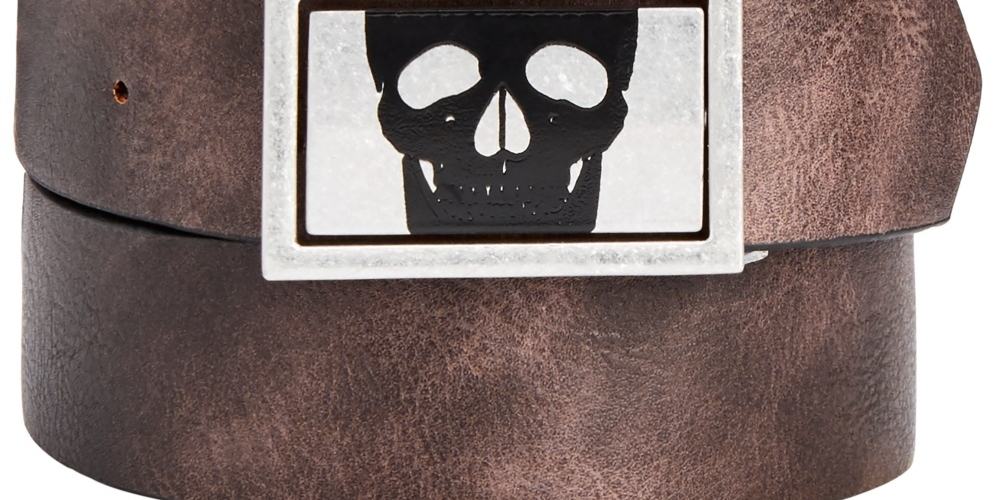 INC International Concepts Men's Skull Buckle Reversible Belt Brown Size Small
