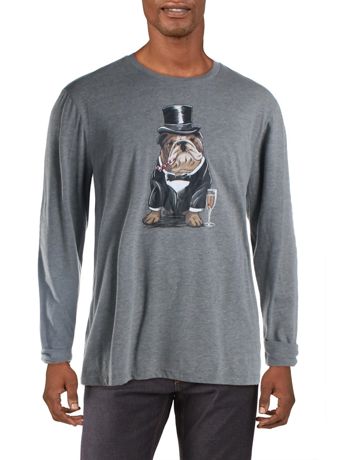 Club Room Men's Bulldog Tuxedo Graphic Crewneck T-Shirt Gray Size Medium
