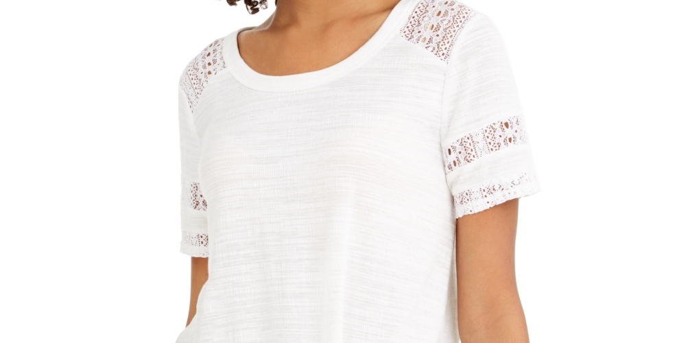 Style & Co Lace Inset Top White Size Small
